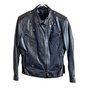 Harley Davidson Embroidered Women's Leather Motorcycle Jacket Black Size XS